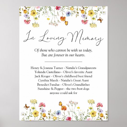Wilde bloem In Loving Memory Trouwteken Poster (Voorkant)