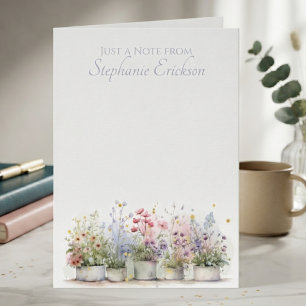 Wilde bloem in pot botanische aquarel notitiekaartje