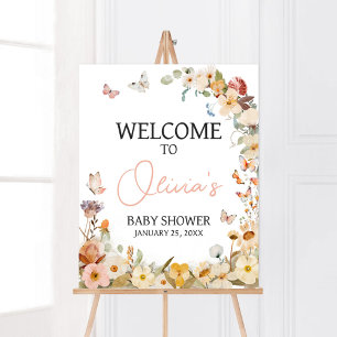 Wilde Bloem Kleine Vlinder Baby Shower Welkom Poster