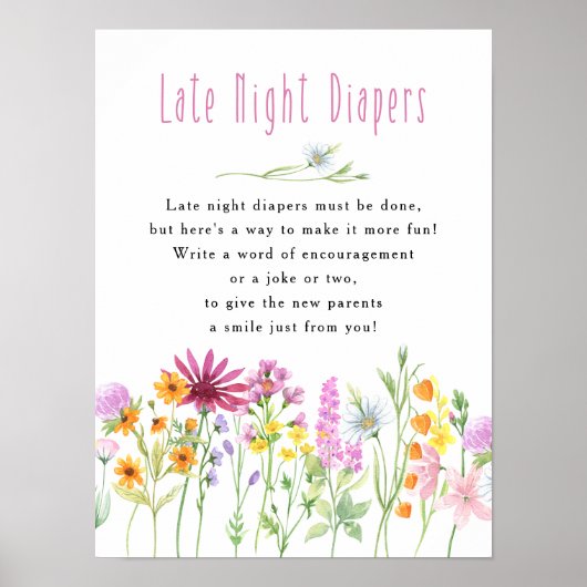 Wilde bloem Late Night Diaper Baby shower Poster (Voorkant)