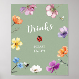 Wilde bloem Lovebug Baby Shower Dranken Feestbord Poster