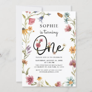 Wilde bloem maakt 1 meisje op de eerste verjaardag kaart