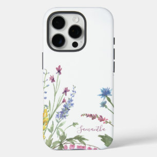 Wilde bloem met blauwe Waterverf, speciaal aangepa iPhone 16 Pro Hoesje
