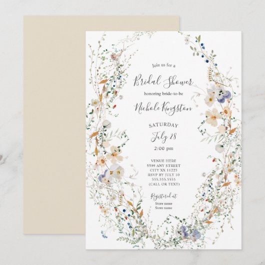 Wilde bloem met bridal Shower Invitation Kaart (Voorkant / Achterkant)