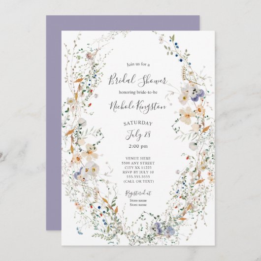 Wilde bloem met bridal Shower Invitation Kaart (Voorkant / Achterkant)