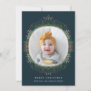Wilde bloem met handschrift, met kerstfoto feestdagenkaart