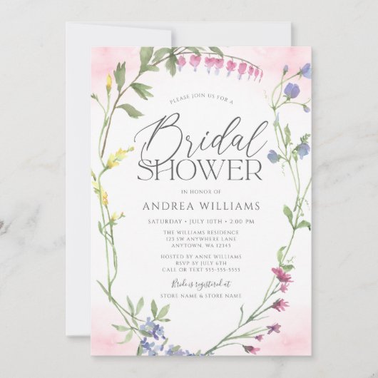 Wilde bloem met roze Waterverf Vrijgezellenfeest Kaart (Voorkant)