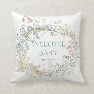 Wilde bloem met vlinder Welkom Baby Kussen