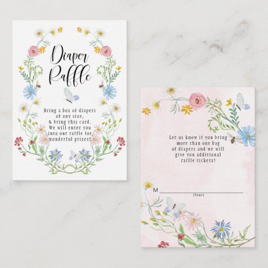 Wilde bloem met Waterverf Bloemklep Raffle Informatiekaartje (Voorkant / Achterkant)