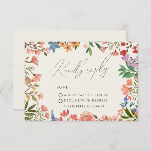 Wilde bloem Modern Wedding RSVP Kaart (Voorkant / Achterkant)