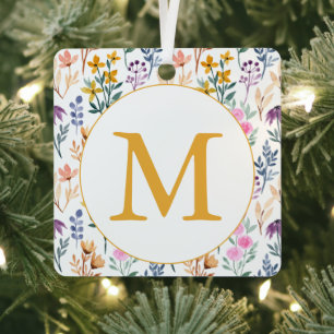 Wilde bloem monogram initiaal goud bloem boho metalen ornament