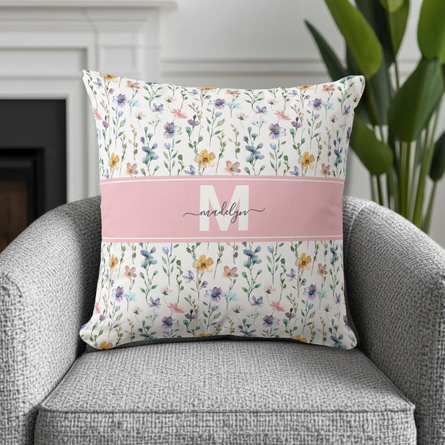 Wilde Bloem Monogram Kussen (Wildflower Monogram Throw Pillow )