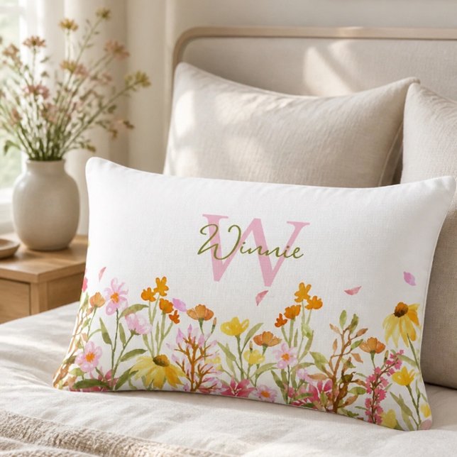 Wilde bloem Monogram Kussen (Creator heeft geüpload)