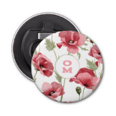 Wilde Bloem Monogram Pink Klaproos Button Flesopener (Voorkant)
