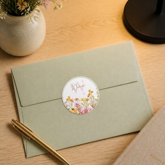 Wilde bloem Monogram Ronde Sticker