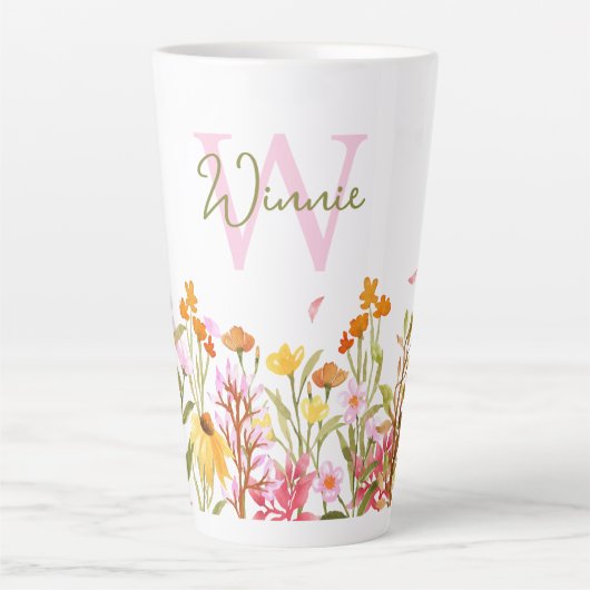 Wilde bloem Monogram Tall Latte Mok (Voorkant)