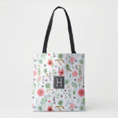 Wilde bloem motief monogram botanische markt boods draagtas (Voorkant)