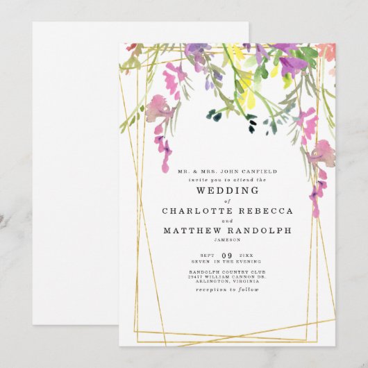 Wilde bloem Multicolor Floral Parent Wedding Kaart (Voorkant / Achterkant)