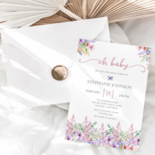 Wilde bloem Oh Baby Roze Floral Baby shower Invita Kaart