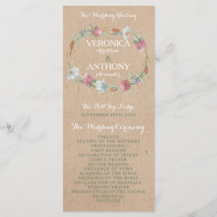 Wilde bloem op kraft country Wedding Programme Programma