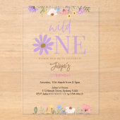 Wilde bloem paarse 1e verjaardag acryl uitnodigingen (Voorkant)