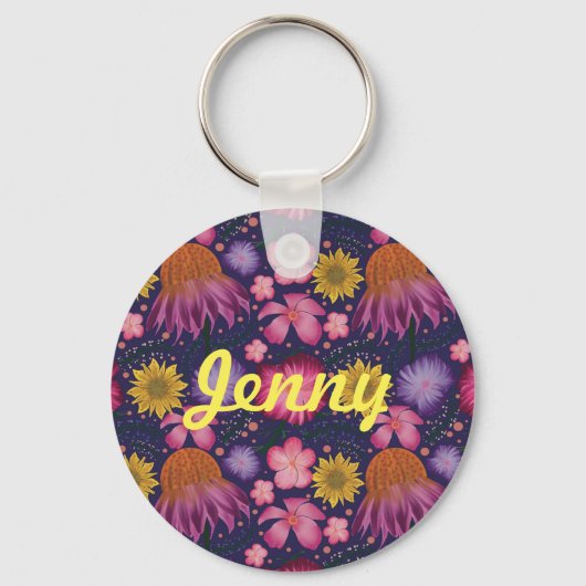 Wilde bloem Paarse Floral, gepersonaliseerd Sleutelhanger (Voorkant)