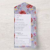 Wilde bloem Papaver Rood en Paarse Waterverf All In One Uitnodiging (Binnen)