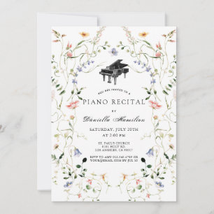 Wilde Bloem Piano Witte Recital Uitnodiging