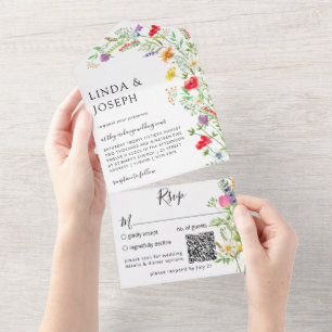 Wilde bloem QR-code alle in één uitnodiging