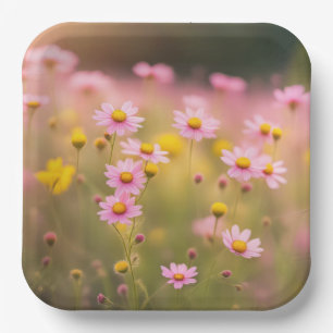 Wilde Bloem Roze Madeliefjes Papieren Bordje