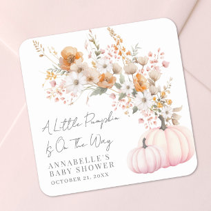 Wilde bloem Roze Pompoen Baby Shower Vierkante Sticker