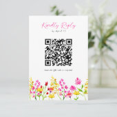 Wilde bloem RSVP QR Code Floral Script Kaartje (Staand voorkant)