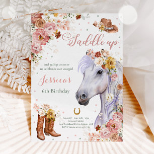 Wilde bloem Rustic Horse Cowgirl Birthday Party Kaart