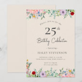 Wilde Bloem Rustieke Boho 25e Verjaardag Eenvoudig Kaart (Voorkant / Achterkant)