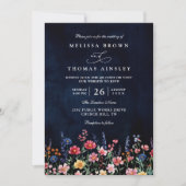 Wilde Bloem Rustieke Boho Navy Chic QR Code Trouwe Kaart (Voorkant)
