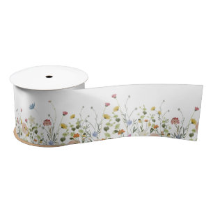 Wilde bloem Satin Ribbon, zomerbloemen Lint