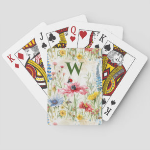 Wilde bloem speelkaarten met initiële lieveheersbe