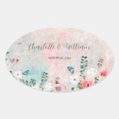 Wilde bloem Waterverf Blush Pink Weddenschap Ovale Sticker (Voorkant)