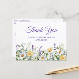 Wilde Bloem Waterverf Rand Bruiloft Dank Je Briefkaart