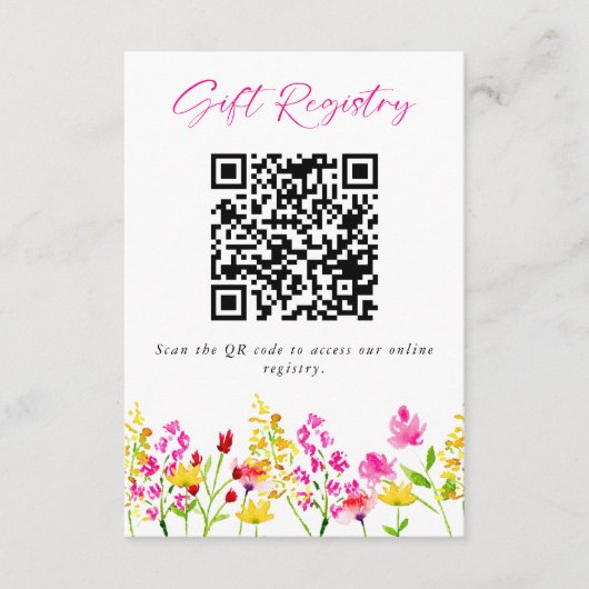 Wilde bloem Weddenschap Gift Registry QR Code Informatiekaartje (Voorkant)