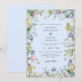 Wilde bloem Whimsical Garden Blue Rustic Wedding Kaart (Voorkant / Achterkant)