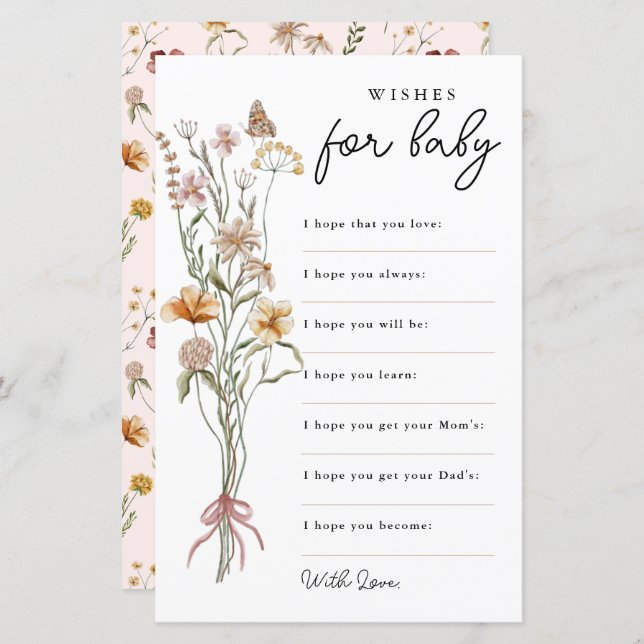 Wilde bloem Wishes for Baby Advice Kaart (Voorkant / Achterkant)