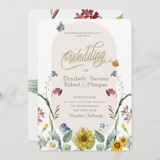 Wilde bloem zonnebloem vlinders Trouw Kaart (Voorkant / Achterkant)