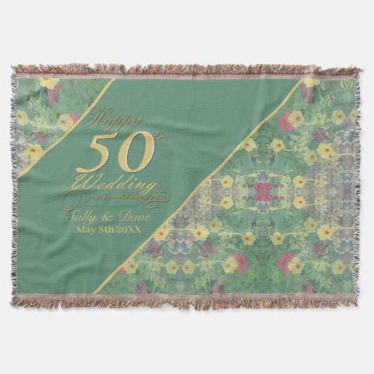 Wilde bloemen 50th Wedding Jubileum Throw Blanket Deken (Voorkant)