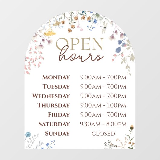 Wilde bloemen Aansluiting Open uren Venster Cling Raamsticker (Vel)