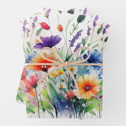 Wilde Bloemen Aquarel Verjaardag Bruidscadeau Inpakpapier Vel (In situ)