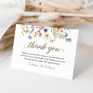 Wilde bloemen baby in bloei baby shower bedankkaart