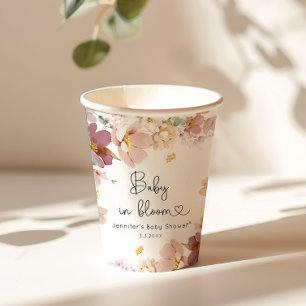 Wilde bloemen baby in bloei baby shower papieren bekers