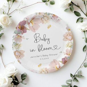 Wilde bloemen baby in bloei baby shower papieren bordje