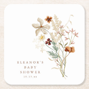 Wilde bloemen baby shower geslacht neutrale waterv vierkante kartonnen onderzetter